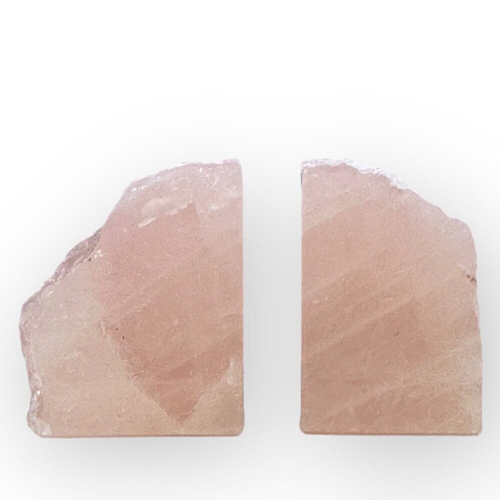 Natural Crystal Bookends Rose Quartz Stone Pink Book Ends Unique Home Decor (BD)